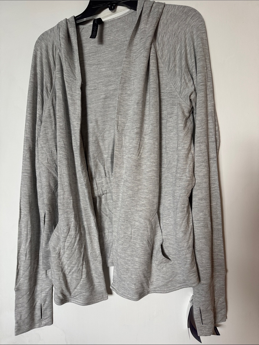 NWT GAIAM Relax Wrap Gray Hooded Open-Front Cardigan Large